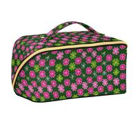 Clover Leaf - Bolsas de cosméticos con divisores, impermeable, tamaño grande, con compartimentos y asa, color verde salvia, diseño de hojas de trébol