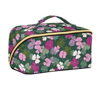 Clover Leaves - Bolsa de viaje de diseño verde salvia fucsia con separadores de cierre, bolsa de cosméticos de viaje de gran capacidad con compartimentos y asa
