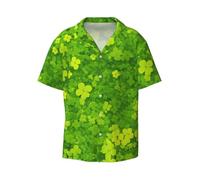 Clover Leaves - Camisa de manga corta con botones para hombre, cuello cubano, casual, playa, vacaciones, NEGRO, Medium-5X-Large