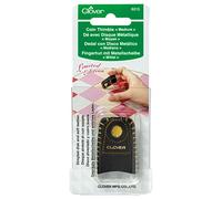 Clover Moneda, disco de latón dorado, cuero negro suave, aguja de coser, dedal de acolchado, mediano