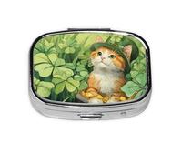 Clover - Pastillero cuadrado de metal para gatos, organizador de medicamentos de viaje, 2 compartimentos, portátil, pequeño estuche de almacenamiento
