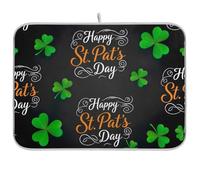 Clover Saint Day - Tapete de secado de platos, reversible, absorbente, para encimera de cocina, 16 x 18 pulgadas, color negro