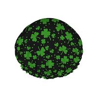 Clover Seamless Pattern Gorro de ducha reutilizable Lucky Spring Design Shamrock Green Black Background Gorro de ducha grande Gorro de ducha, Gorro de baño, Cobertura para el cabello para mujeres Ca