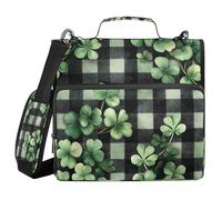 Clover Shamrocks - Carpeta de 3 anillos con cremallera de 3 anillos de eucalipto a cuadros con asa y correa de hombro extraíble, impermeable, con cremallera, para la escuela