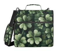 Clover Shamrocks - Carpeta de 3 anillos de eucalipto a cuadros de 1.5 pulgadas con bolsillos adicionales con asa y correa de hombro extraíble, fácil de transportar con cremallera para la escuela