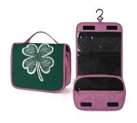 Clover Silhouette on Dark Green - Neceser de viaje para mujer, organizador de maquillaje colgante con gancho para champú