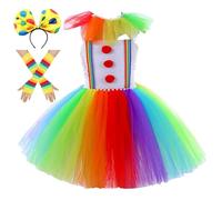Clown Costume Tutu - Falda de tul arcoíris, juego de vestidos coloridos | Girls Fancy Dress con cintas para el pelo guantes, de cosplay de carnaval para la fiesta de Halloween, disfraz de niño