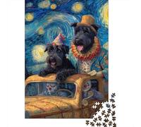 Clown Dogs in Starry Night Car Puzzles Imposible,desafío for Adults Juego Educativo 1000 Piezas Obra De Arte De Juego De para Adultos Y Niños Mayores De 12 Años 70x50cm/1000pcs