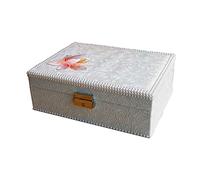 CLoxks Joyero Cajas de joyería blancas con flor de espina hecha a mano Cajas organizadoras de joyas de cuero de PU para mujeres Caja de almacenamiento de joyas a prueba de polvo de 2 niveles para