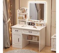CLoxks Tocadores Maquillaje Moderno con Luz, Tocador para Dormitorio de Niñas Adolescentes, Tocador con Taburete, 3 Modos de Iluminación, Brillo Ajustable, para Estudio de Dormitorio