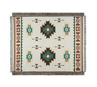 Bohemio Patrón Geométricos Manta De Punto, Manta Reversible con Borlas, Estilo étnico Azteca, Manta De Liviana for Cama o sofá, Decorativa Manta para el hogar, Viajes, Camping
