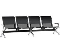CLP Banco de Espera para Aeropuerto con Revestimiento de Polipiel, Banco con Estructura metálica de Aspecto Cromado, sillas de Espera robustas, Color:Negro/Negro, Tamaño:4 plazas