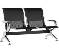 CLP Banco de Espera para Aeropuerto con Revestimiento de Polipiel, Banco con Estructura metálica de Aspecto Cromado, sillas de Espera robustas, Color:Negro/Negro, Tamaño:2 plazas