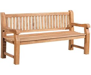 CLP Banco de jardín de Teca Jackson V2, Resistente a la Intemperie con Respaldo, 3 plazas, Robusto y fácil de Limpiar, Color:Teca, Tamańo:180 cm