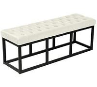 CLP Banco Acolchado Polson En Terciopelo I Banqueta Otomana En Estilo Velvet con Base Metálica Cuadrada I Banco Decorativo, Color:Crema, Tamaño:120 cm