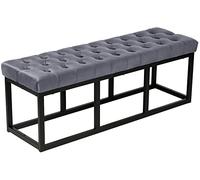 CLP Banco Polson, Moderno, Estructura de Metal Negro, Terciopelo capitoné, Protector de Suelos, para salón, Pasillo o Dormitorio, Color:Gris, Tamaño:120 cm