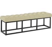 CLP Banco tapizado Amun para recibidor, Banco de Metal Negro con Pintura en Polvo Resistente, para Dormitorio, vestidor y Entrada Color Gris Pardo Tamaño 150 cm