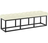 CLP Taburete Pie De Cama Amun Tapizado En Tela | Banco Recibidor Estilo Chesterfield | Banco De Salón con Base De Metal Negro I Color:, Color:Crema, Tamaño:150 cm