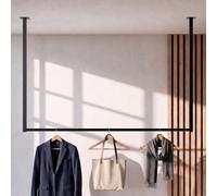 CLP Barra para colgar ropa de techo y pared Fenton, perchero metálico negro para recibidor, dormitorio y vestidor, Tamańo:120x80 cm