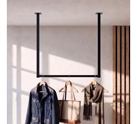 CLP Barra para colgar ropa de techo y pared Fenton, perchero metálico negro para recibidor, dormitorio y vestidor, Tamańo:60x60 cm