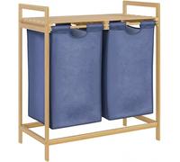 CLP Caja de Ropa para Ropa Sucia 2 Compartimentos Sussina, Estante de Ropa de Madera con Repisa, Cajas con Marco de Bambú para Baño, Color:Natura