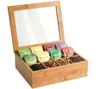 CLP Caja de té de Madera Laprino, Almacenamiento de té de bambú, Caja de té con 12 Compartimentos, Tapa con Ventana y Cierre magnético, Color:Natura