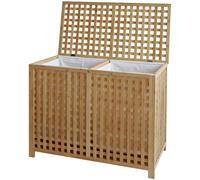 CLP Caja para ropa sucia con 2 compartimentos Dorothea, recolector de ropa, bolsas lavables extraíbles, marco de bambú para baño, Color:natura