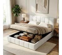 CLP Cama tapizada con Almacenamiento Ladia, Estructura para colchón, somier con Mecanismo de elevación, Cama Doble con tapizado, hasta 300 kg, Color:Crema, Tamaño:160 cm