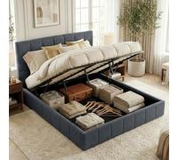 CLP Cama tapizada con Almacenamiento Ladia, Estructura para colchón, somier con Mecanismo de elevación, Cama Doble con tapizado, hasta 300 kg, Color:Gris Oscuro, Tamaño:180 cm