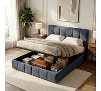 CLP Cama tapizada con Almacenamiento Ladia, Estructura para colchón, somier con Mecanismo de elevación, Cama Doble con tapizado, hasta 300 kg, Color:Gris Oscuro, Tamaño:160 cm