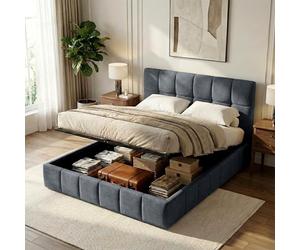 CLP Cama tapizada con Almacenamiento Ladia, Estructura para colchón, somier con Mecanismo de elevación, Cama Doble con tapizado, hasta 300 kg, Color:Gris Oscuro, Tamaño:160 cm
