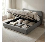 CLP Cama tapizada con Almacenamiento Maido, Estructura de Cama para colchones, somier con Mecanismo Elevador, Cama Doble con Tejido Teddy, Color:Gris Oscuro, Tamaño:180x200cm