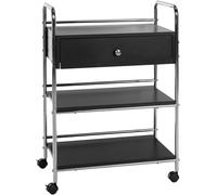 CLP Carro PL912 I Carro para aparatos con Ruedas I Carro para cosméticos con cajón y Tres estantes I Carro Multiuso, Color:Negro