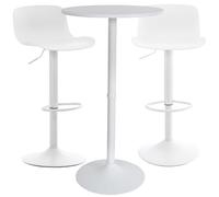 CLP Conjunto De 2 Taburetes De Bar con Respaldo Alto & 1 Mesa Medora I Mesa Redonda De Madera & 2 Sillas Giratorias, Color:Blanco