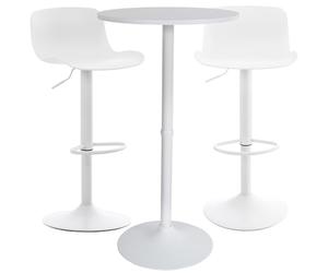 CLP Conjunto De 2 Taburetes De Bar con Respaldo Alto & 1 Mesa Medora I Mesa Redonda De Madera & 2 Sillas Giratorias, Color:Blanco