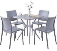 CLP Conjunto de Jardín Amino Apilable con Mesa y 4 Sillas. Comedor Exterior de Plástico Resistente a la Intemperie para Jardín, Terraza, Balcón, Color:Gris