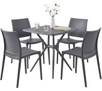 CLP Conjunto de Jardín Amino Apilable con Mesa y 4 Sillas. Comedor Exterior de Plástico Resistente a la Intemperie para Jardín, Terraza, Balcón, Color:Gris Oscuro