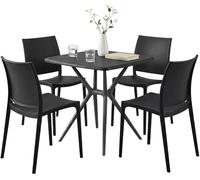 CLP Conjunto de Jardín Amino Apilable con Mesa y 4 Sillas. Comedor Exterior de Plástico Resistente a la Intemperie para Jardín, Terraza, Balcón, Color:Negro
