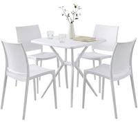 CLP Conjunto de Jardín Amino Apilable con Mesa y 4 Sillas. Comedor Exterior de Plástico Resistente a la Intemperie para Jardín, Terraza, Balcón, Color:Blanco