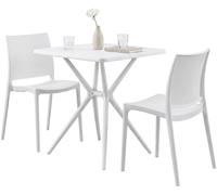 CLP Conjunto de Jardin apilable Amino con 2 sillas y Mesa, Muebles de Balcon Resistentes a la Intemperie de plastico para Jardin, Balcon, Color:Blanco