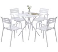 CLP Conjunto de Jardín Avena Resistente a la Intemperie, con 4 sillas apilables y Mesa Cuadrada de 72x72cm, Ideal para balcón, terraza y jardín, Color:Blanco