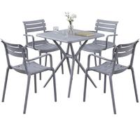 CLP Conjunto de Jardín Avena Resistente a la Intemperie, con 4 sillas apilables y Mesa Cuadrada de 72x72cm, Ideal para balcón, terraza y jardín, Color:Gris