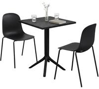 CLP Conjunto de Jardin Nerra Resistente a la Intemperie, 2 sillas apilables y Mesa Cuadrada, ergonomico, Set de 5 Piezas apilable, Color:Negro