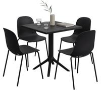 CLP Conjunto de Jardin Nerra Resistente a la Intemperie: 4 sillas apilables y Mesa Cuadrada, ergonomico, Set de 5 Piezas, Color:Negro