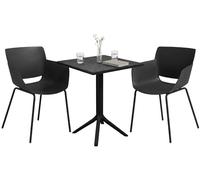CLP Conjunto de Jardin Norva Resistente a la Intemperie, con 2 sillas Estilo Lounge y Mesa Cuadrada, Set de 3 Piezas para Jardin, Color:Negro