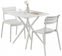 CLP Conjunto de jardín Vela Resistente a la Intemperie, con 2 sillas apilables y Mesa Cuadrada 72x72cm. Ideal para balcón, terraza y jardín, Color:Blanco