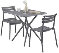 CLP Conjunto de jardín Vela Resistente a la Intemperie, con 2 sillas apilables y Mesa Cuadrada 72x72cm. Ideal para balcón, terraza y jardín, Color:Gris Oscuro