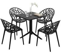CLP Conjunto de Muebles de Jardin Neriva Resistente a la Intemperie, con 4 sillas y Mesa Cuadrada, Set de 5 Piezas para Jardin, terraza y Balcon, Color:Negro
