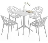 CLP Conjunto de Muebles de Jardin Neriva Resistente a la Intemperie, con 4 sillas y Mesa Cuadrada, Set de 5 Piezas para Jardin, terraza y Balcon, Color:Blanco