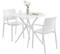 CLP Conjunto de Muebles de Jardin Resistente a la Intemperie Pula, 2 sillas apilables y Mesa Bistro Cuadrada, Set de Exterior de plastico, Color:Blanco